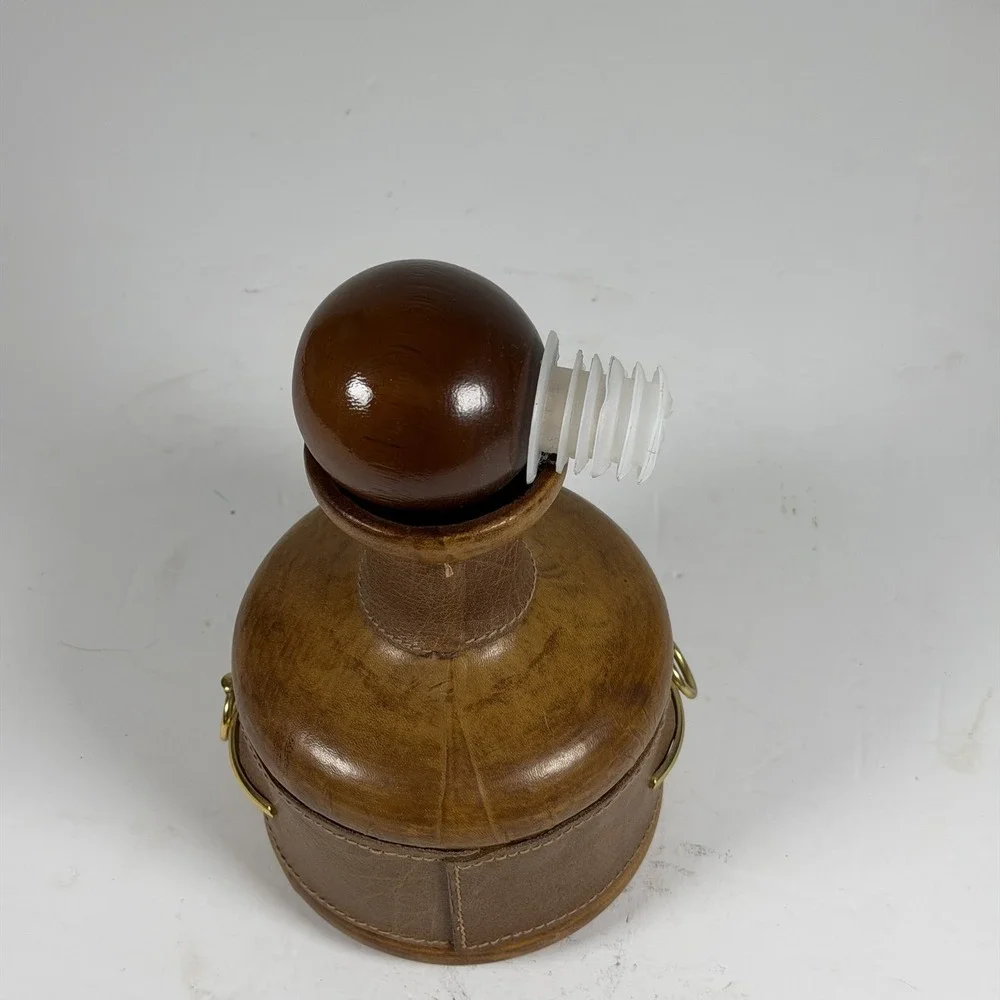 Vintage Leather Wrapped Decanter Equestrian Brass Bit Detail S-1